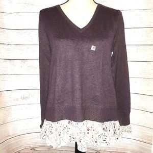 Loft Outlet Purple Sweater With Floral Blouse Trim